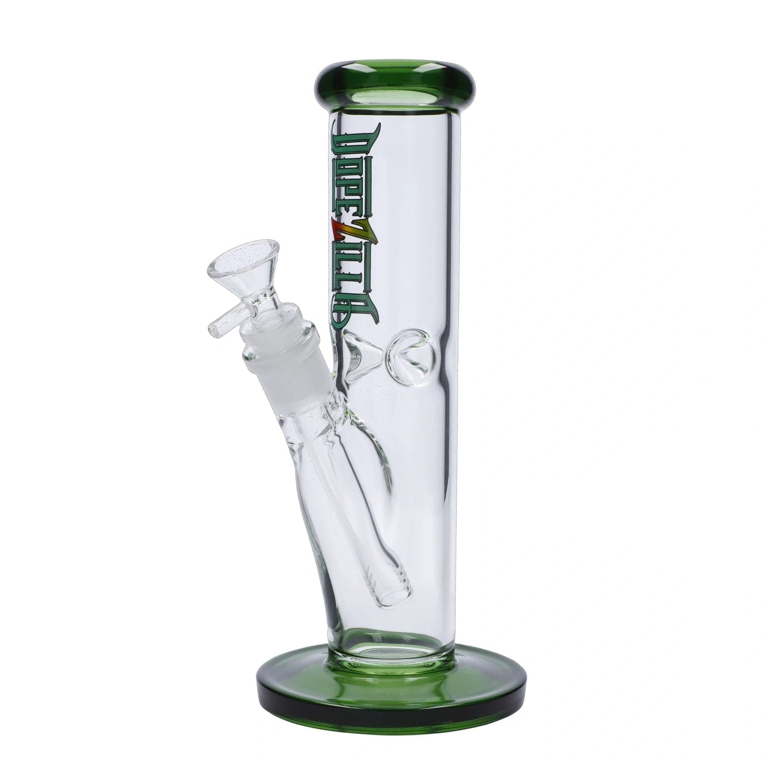 A front view of the 10-inch Dopezilla Slimzilla water pipe in green glass, showcasing its simple cylindrical shape.