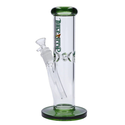 A front view of the 10-inch Dopezilla Slimzilla water pipe in green glass, showcasing its sleek, cylindrical form.