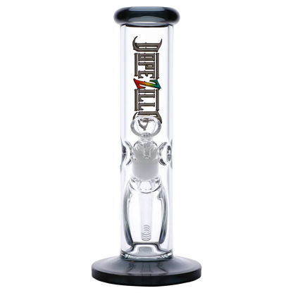 Centered front view of the Dopezilla Slimzilla Water Pipe - Transparent Black - 10in., showing its straight clear tube, black rim and base, and central bowl detail.