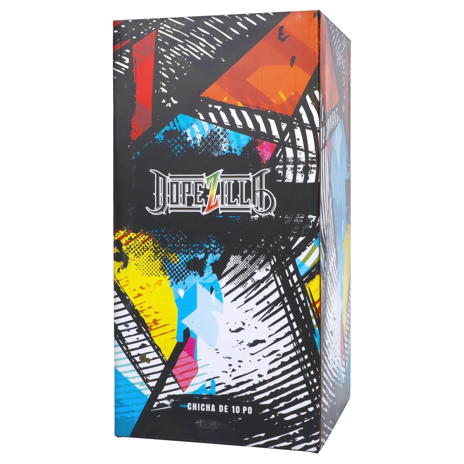 Angled front view of the colorful Dopezilla Slimzilla Water Pipe - Transparent Black - 10in. retail box showing graffiti-style graphics and the Dopezilla logo
