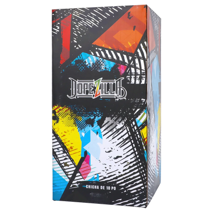Angled front view of the colorful Dopezilla Slimzilla Water Pipe - Transparent Black - 10in. retail box showing graffiti-style graphics and the Dopezilla logo