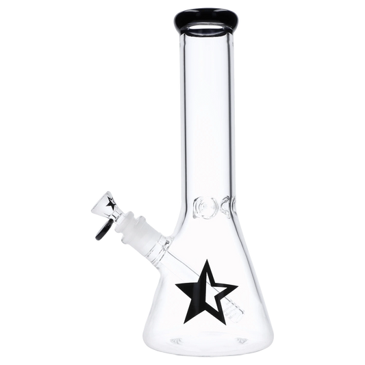 Front view of the 12-inch Famous X Beaker Water Pipe, showcasing its clear glass construction and simple beaker shape.