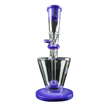 Straight-on view of the Snoop Dogg Pounds-LAX Water Pipe-Purple showing a clear glass body with purple rim accents, mouthpiece, and base.