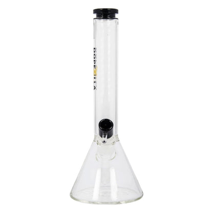 A front view of the 12-inch Dopezilla Chimera Water Pipe, featuring a black accent against clear glass.