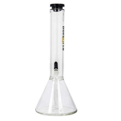 A straight-on view of the 12-inch Dopezilla Chimera Water Pipe, showcasing its black accent and clear glass construction.