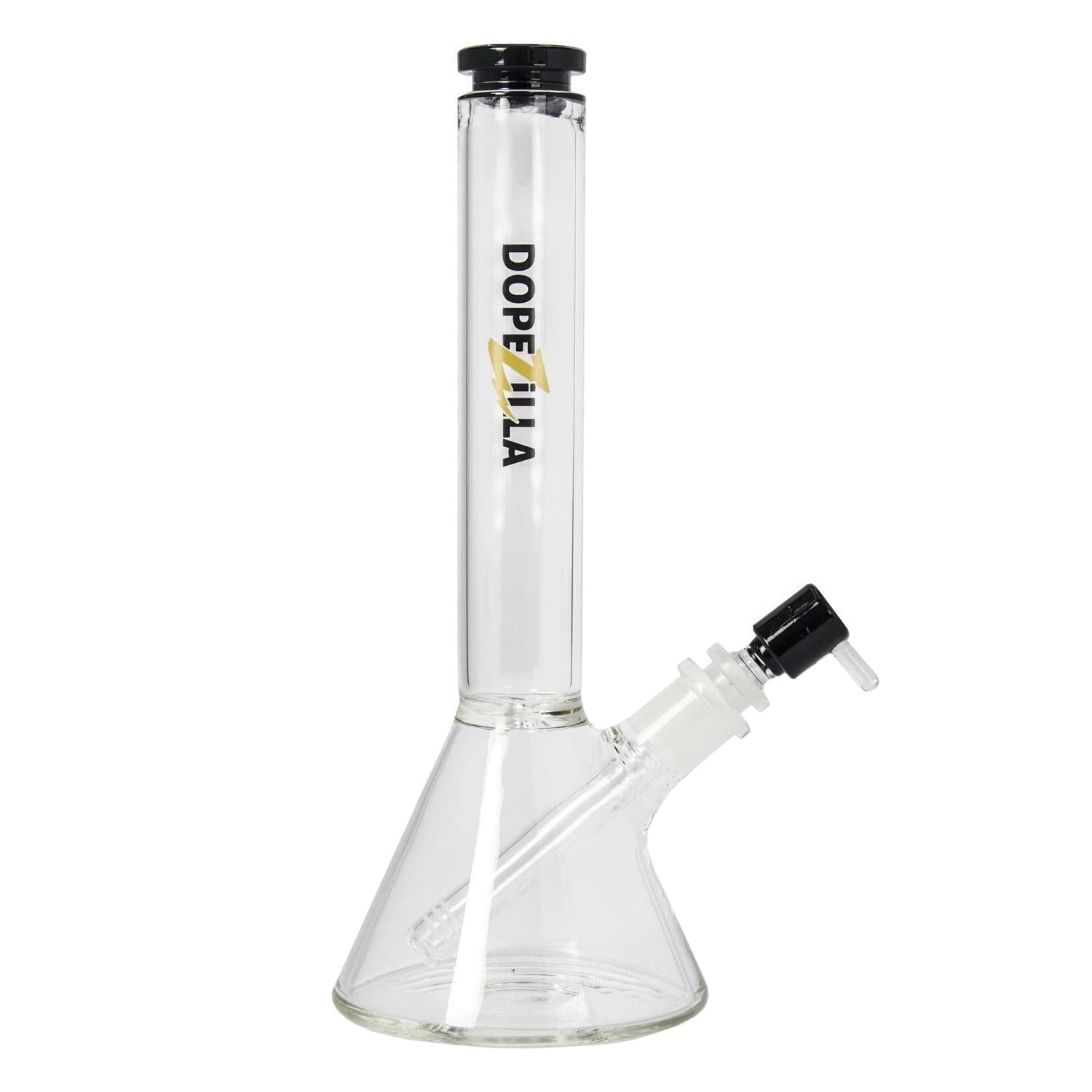 A front view of the 12-inch Dopezilla Chimera Water Pipe in black, showcasing its sleek, curved design against a neutral background.