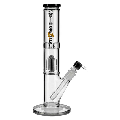 A front view of the 13-inch Dopezilla Hydra Water Pipe in black, showcasing its sleek, cylindrical design.