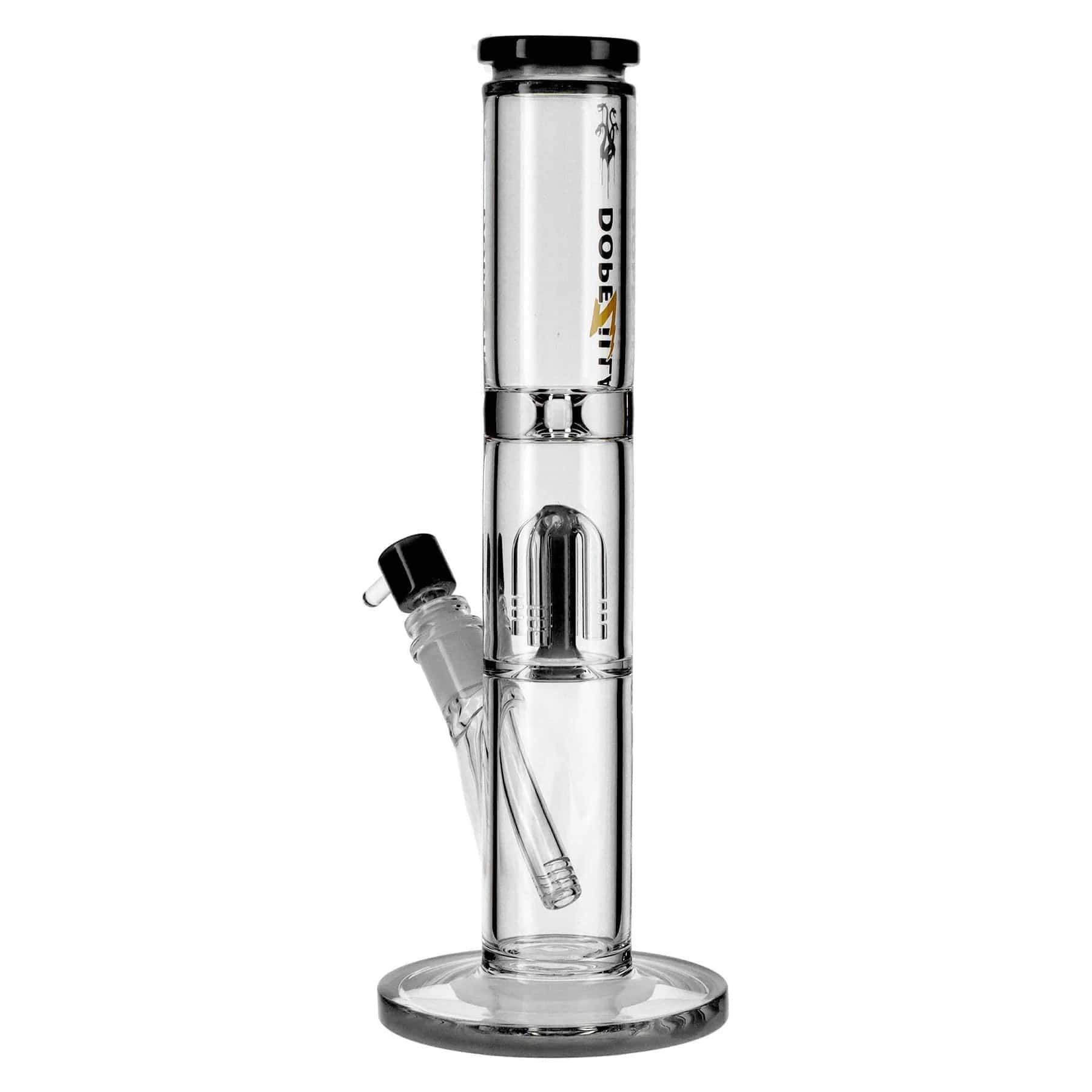 Front view of the 13-inch Dopezilla Hydra Water Pipe in black, showcasing its sleek glass construction and vertical design.