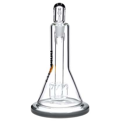 Centered close-up of the Dopezilla Basilisk Dab Rig - Black - 9in. showing the clear glass beaker base, internal percolator, and straight neck against a gray background