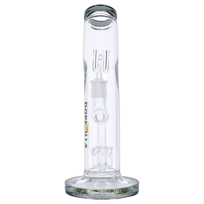 Straight-on view of the clear Dopezilla Ogre Dab Rig - Black - 10in. showing its straight tube, internal percolator, and flared base