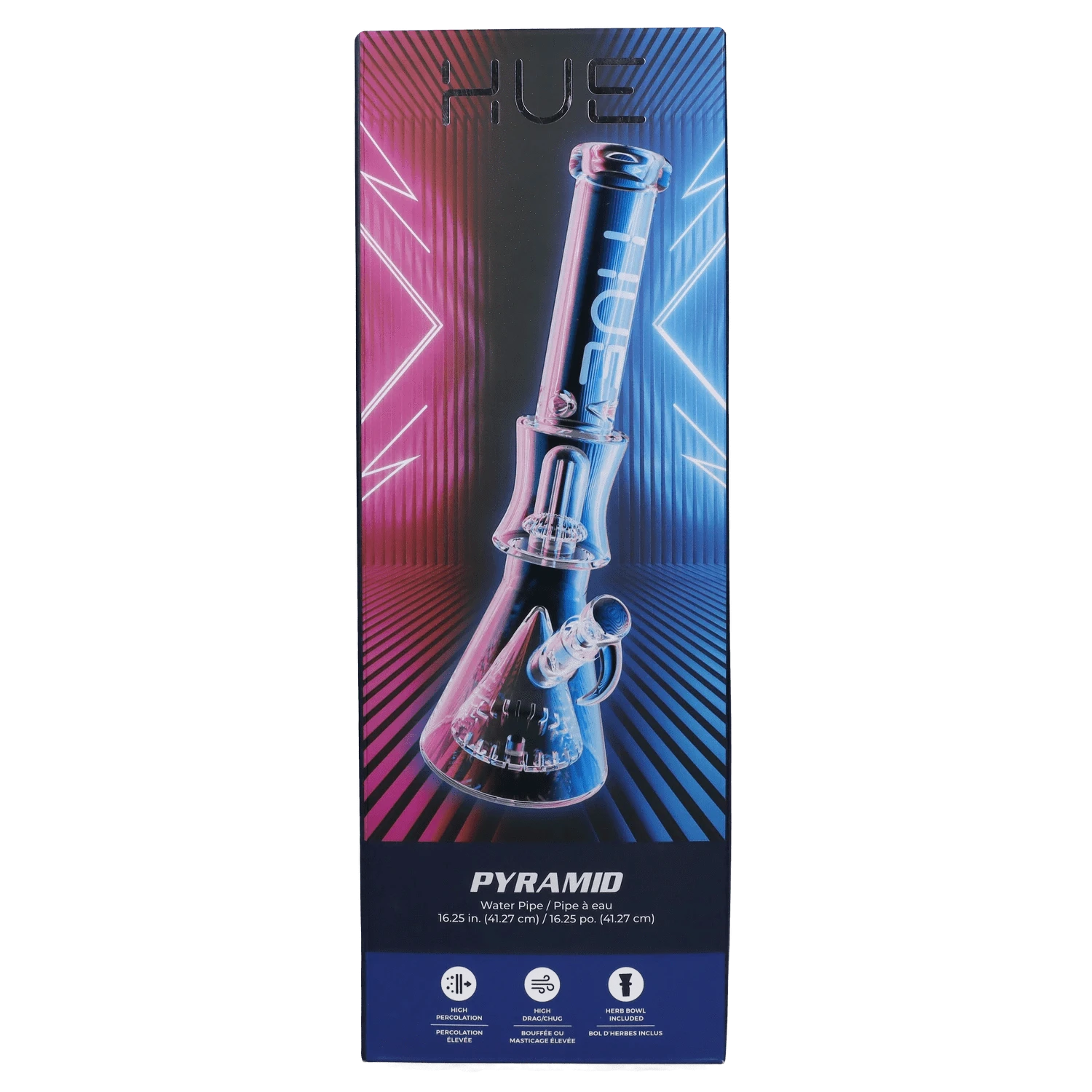 Hue Each Hue Pyramid Water Pipe Clear Dual Percolator 16.25" Glass Bongs