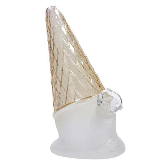 A front view of the 6-inch DHC Originals The Cone Water Pipe, showcasing its clear glass construction and conical shape.
