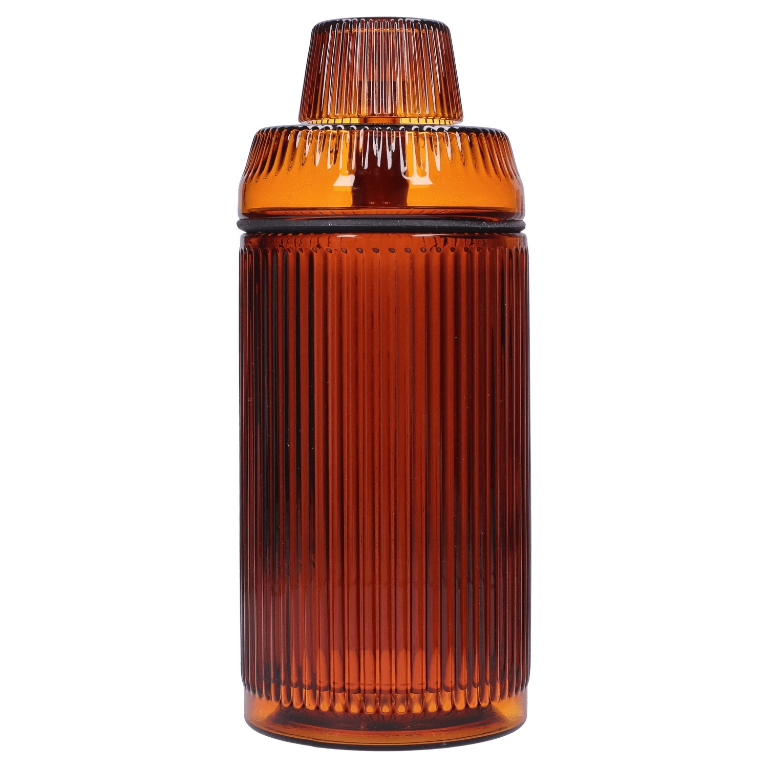 Front view of the Medusa Deco Gravity Bong - Baltic Amber, showcasing its ribbed glass body and amber hue against a plain background.