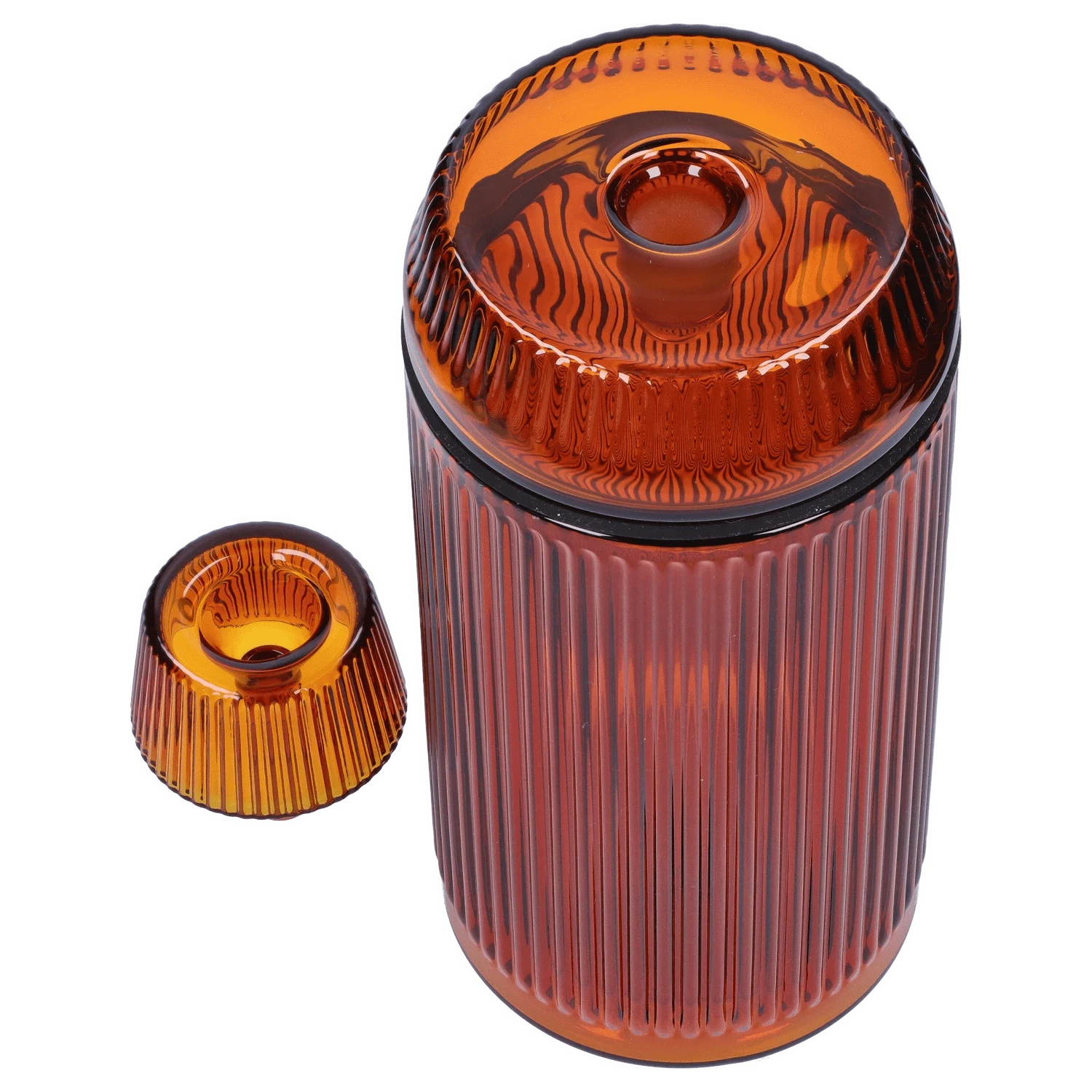 A top-down view of the Medusa Deco Gravity Bong - Baltic Amber, displaying its textured glass design and rounded shape.