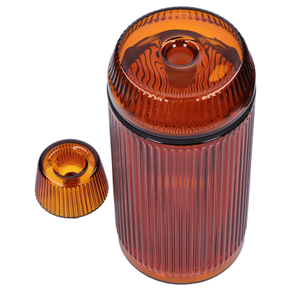 A top-down view of the Medusa Deco Gravity Bong - Baltic Amber, displaying its textured glass design and rounded shape.