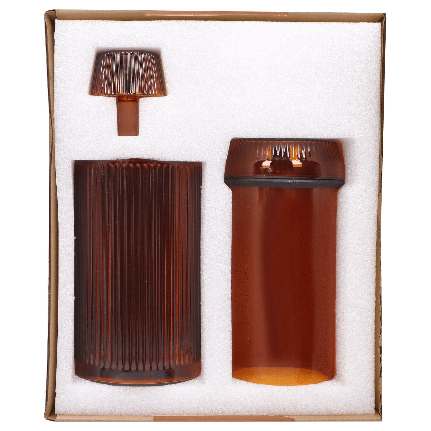 Front view of the Medusa Deco Gravity Bong - Baltic Amber, displaying its amber-colored glass tube with a detachable mouthpiece.