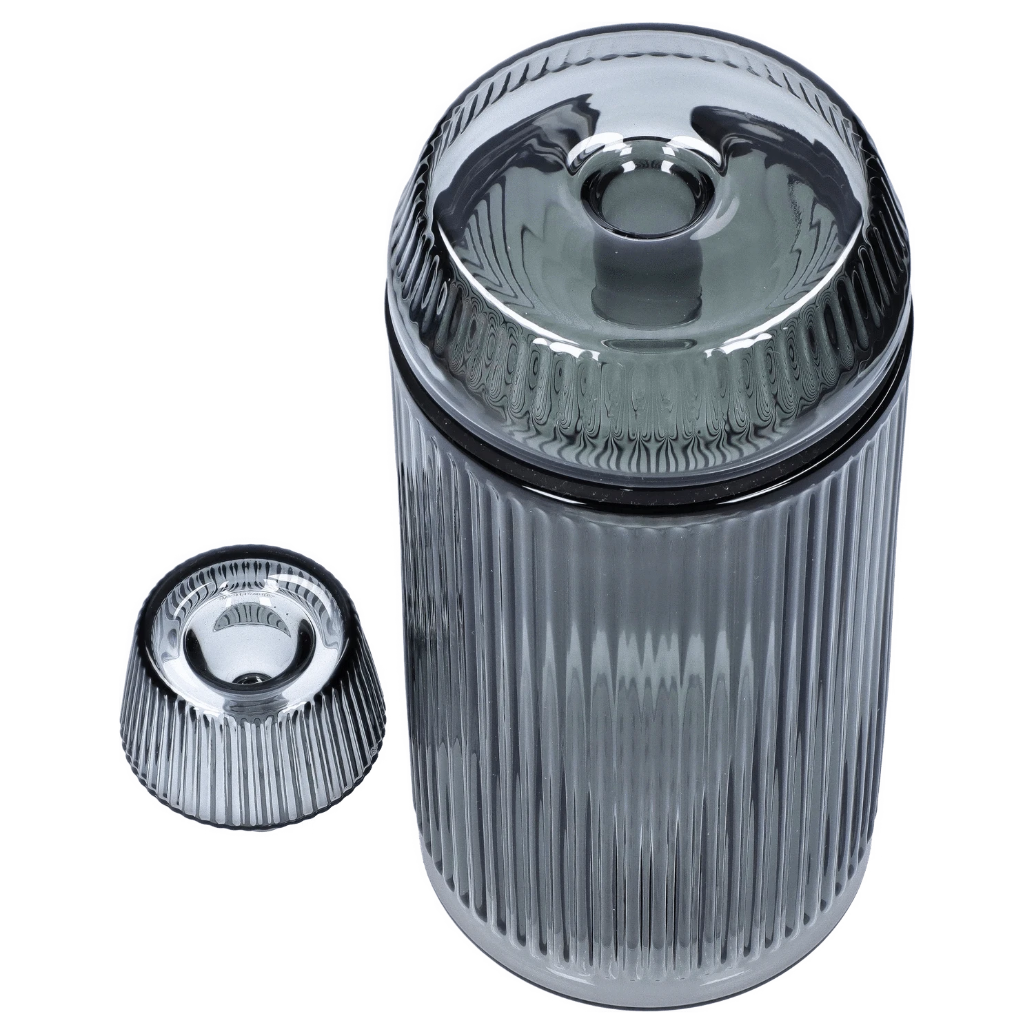 A slightly angled view of the Medusa Deco Gravity Bong - Charcoal, showing its rounded shape and smooth, dark finish.