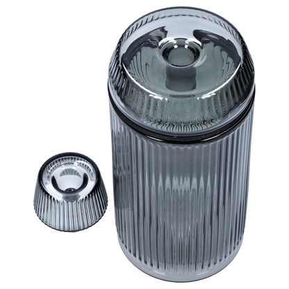 A slightly angled view of the Medusa Deco Gravity Bong - Charcoal, showing its rounded shape and smooth, dark finish.