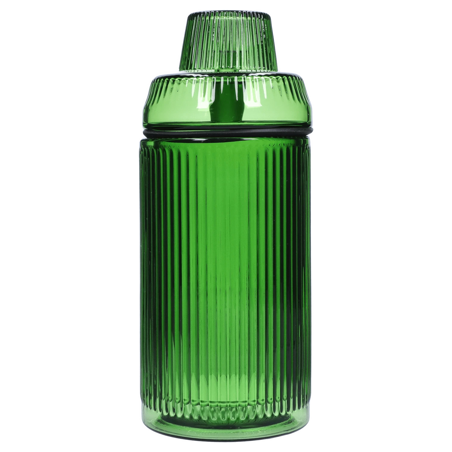 Front view of the Medusa Deco Gravity Bong - Emerald, displaying a ribbed glass design with a smooth, rounded top.