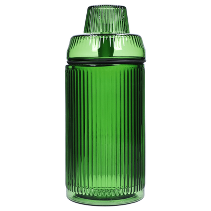 Front view of the Medusa Deco Gravity Bong - Emerald, displaying a ribbed glass design with a smooth, rounded top.