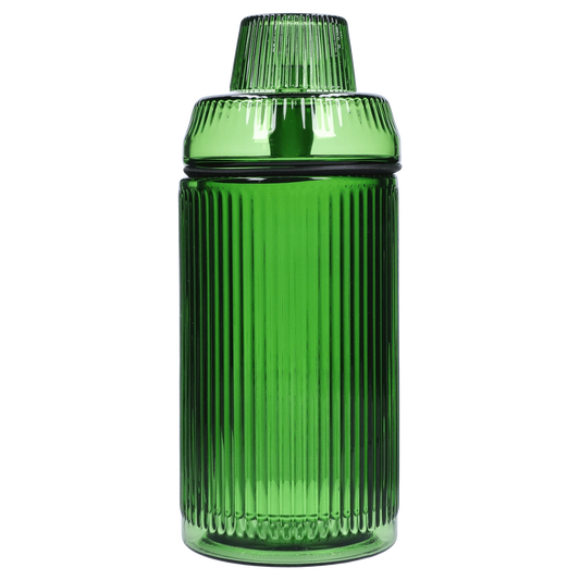 Front view of the Medusa Deco Gravity Bong - Emerald, displaying a ribbed glass design with a smooth, rounded top.