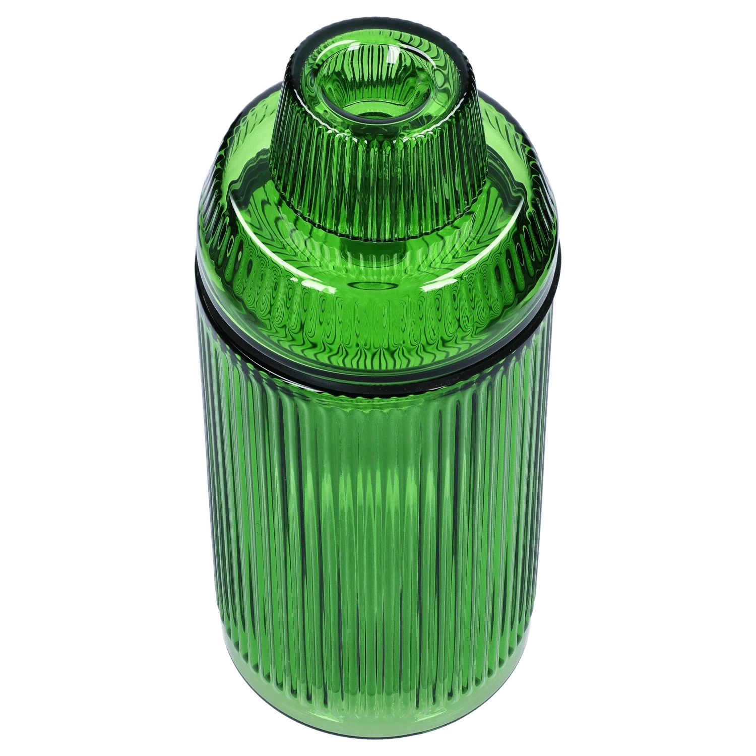 Front view of the Medusa Deco Gravity Bong - Emerald, showing its tall, cylindrical shape and textured glass.