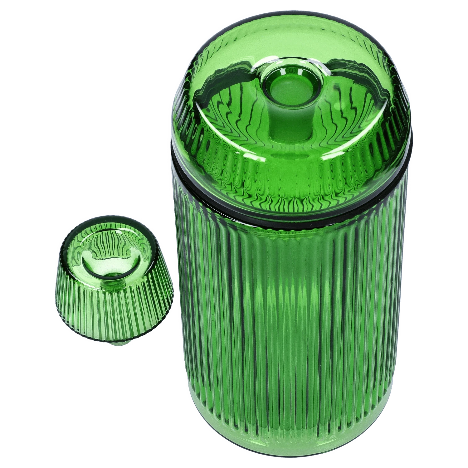 A close-up, angled view of the Medusa Deco Gravity Bong - Emerald, showcasing its textured glass and rounded form.