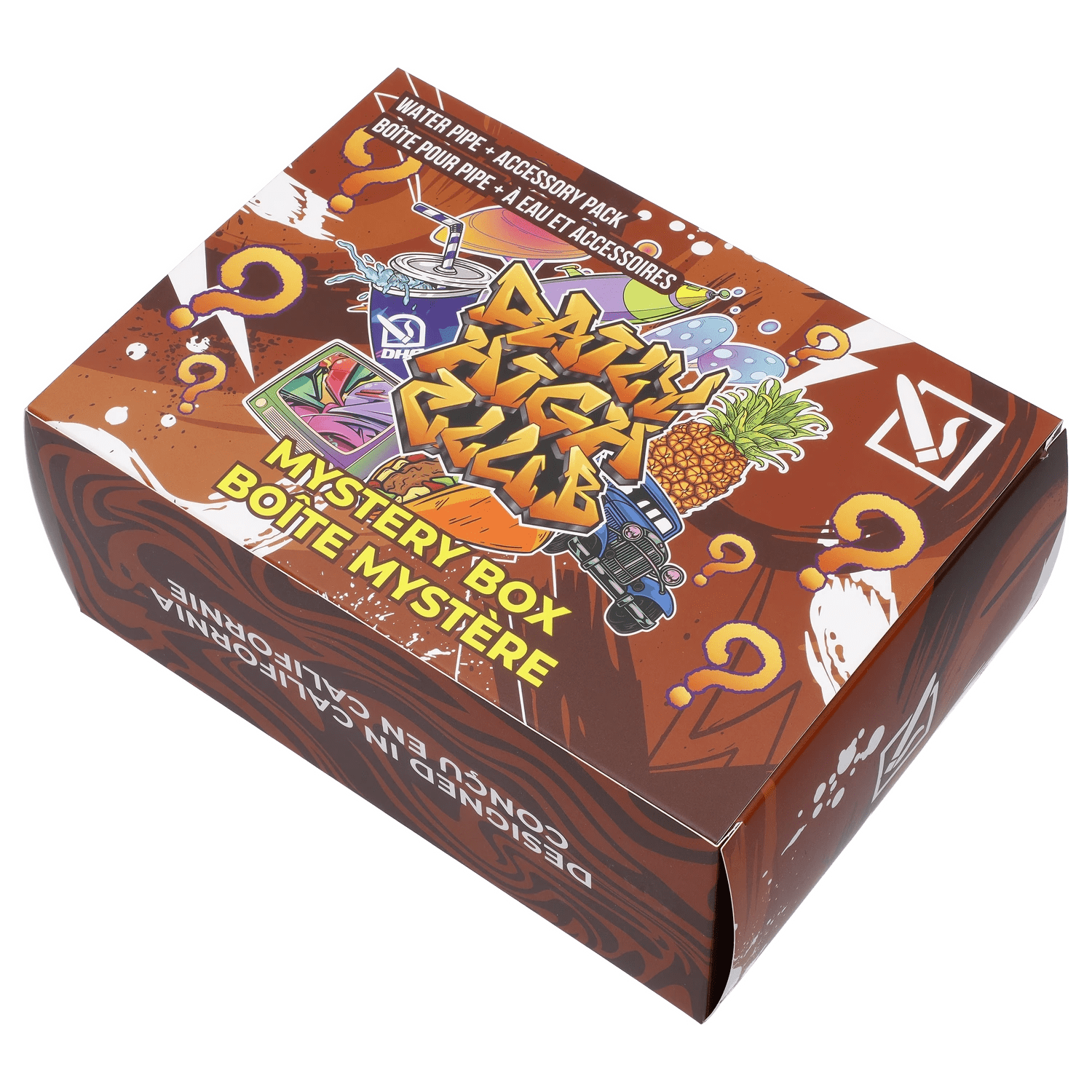 Front view of the DHC - Mystery Box - Gobble Gobble in brown, showcasing colorful graphics on a boxy container.