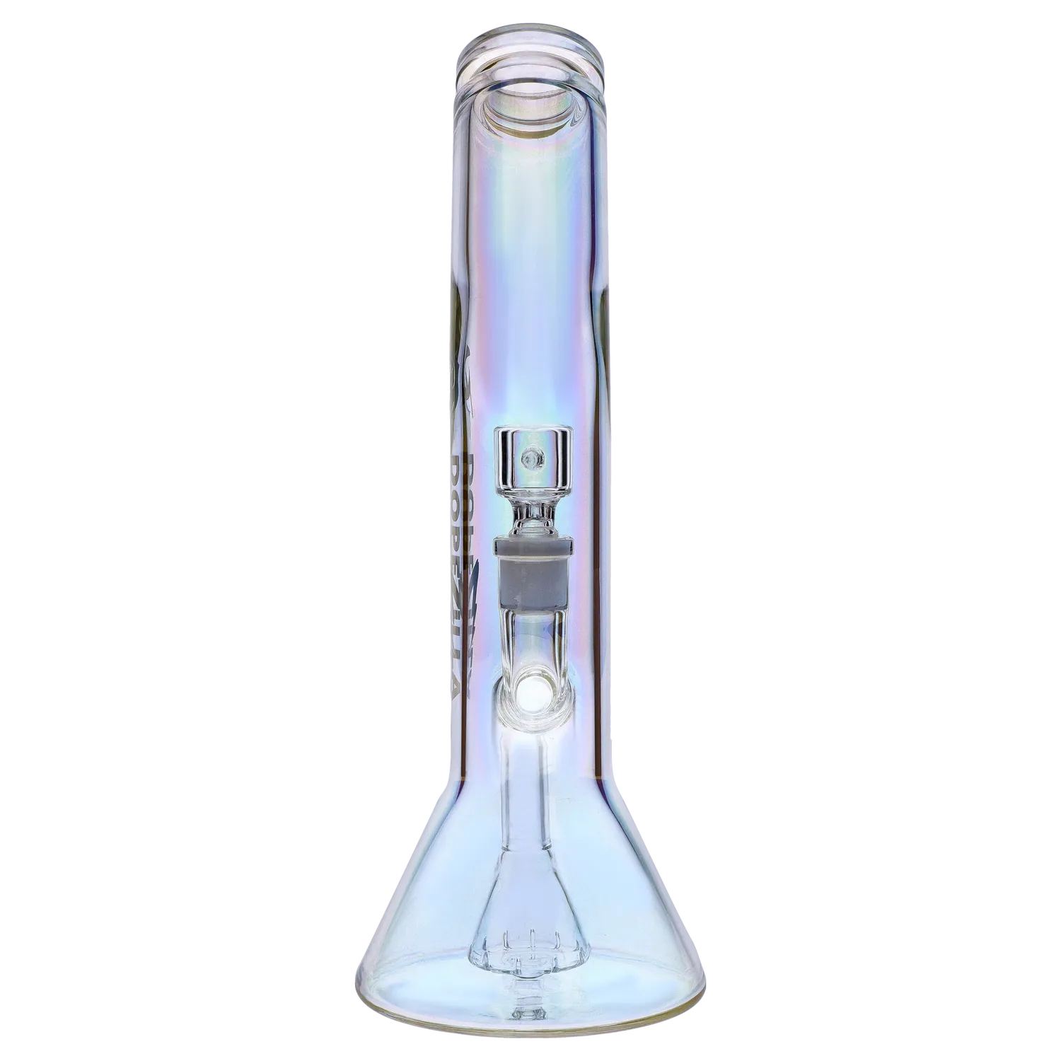 Front view of the Gryphon Bent Neck Water Pipe 12.2" showing its iridescent straight neck, visible downstem and beaker base on a white background.