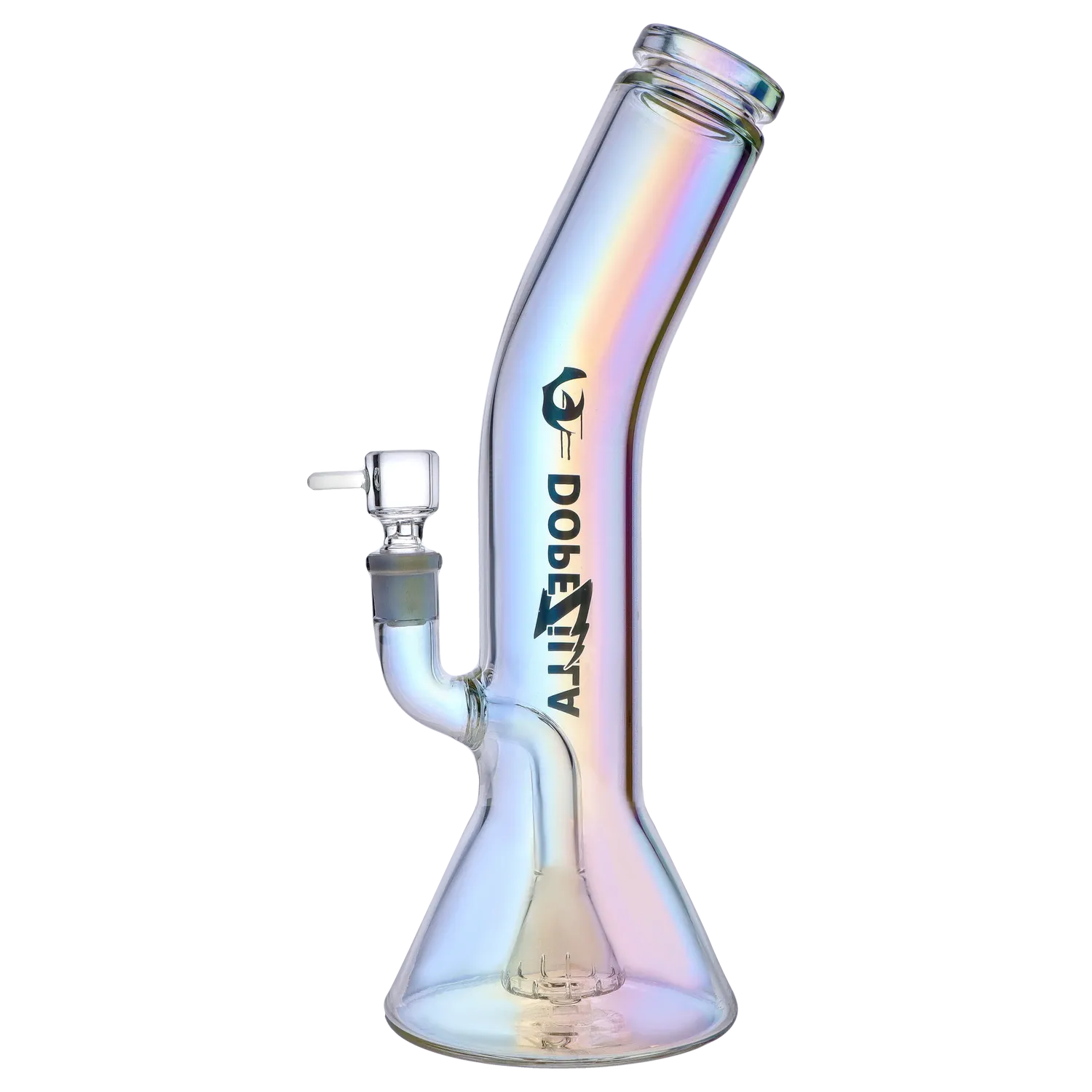 Right-side view of the Gryphon Bent Neck Water Pipe 12.2" showing its iridescent glass bent neck and beaker base against a white background
