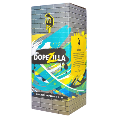 Three-quarter view of the colorful Gryphon Bent Neck Water Pipe 12.2" retail box with graffiti-style blue, yellow, and black artwork.