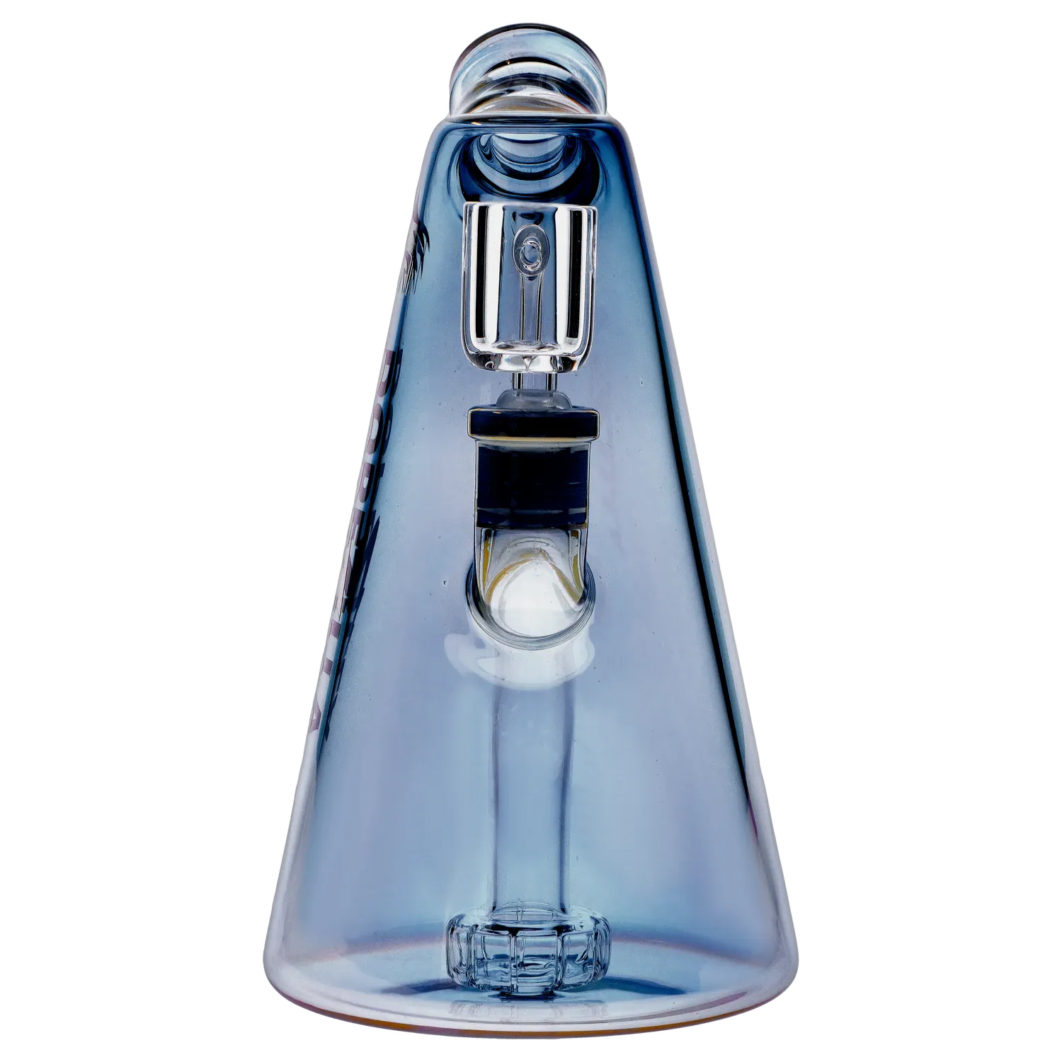 Front-facing close-up of the Dopezilla Sylph Dab Rig 7.7" showing its tapered blue glass body, internal downstem and clear glass joint.