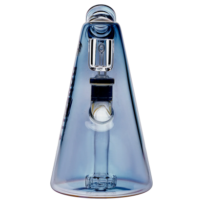 Front-facing close-up of the Dopezilla Sylph Dab Rig 7.7" showing its tapered blue glass body, internal downstem and clear glass joint.