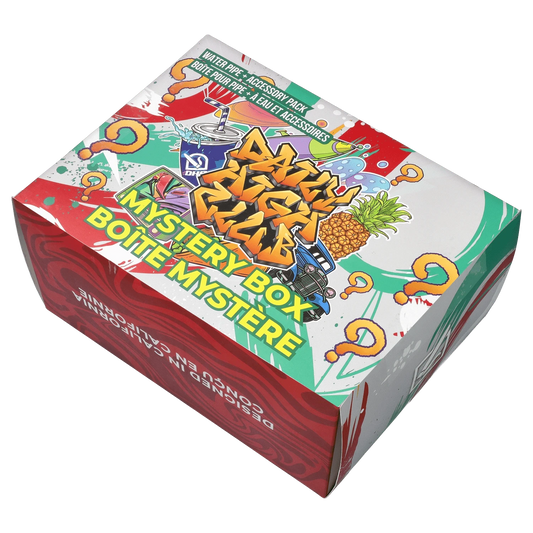 Front view of the DHC - Mystery Box - Game On! - Pomegranate, showcasing colorful graphics on a square box.