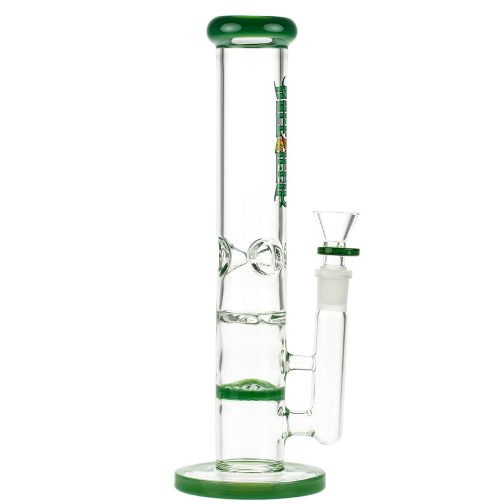 A front view of the 10-inch Dopezillla Mutos Water Pipe in milky jade, showcasing its sleek cylindrical form and circular base.
