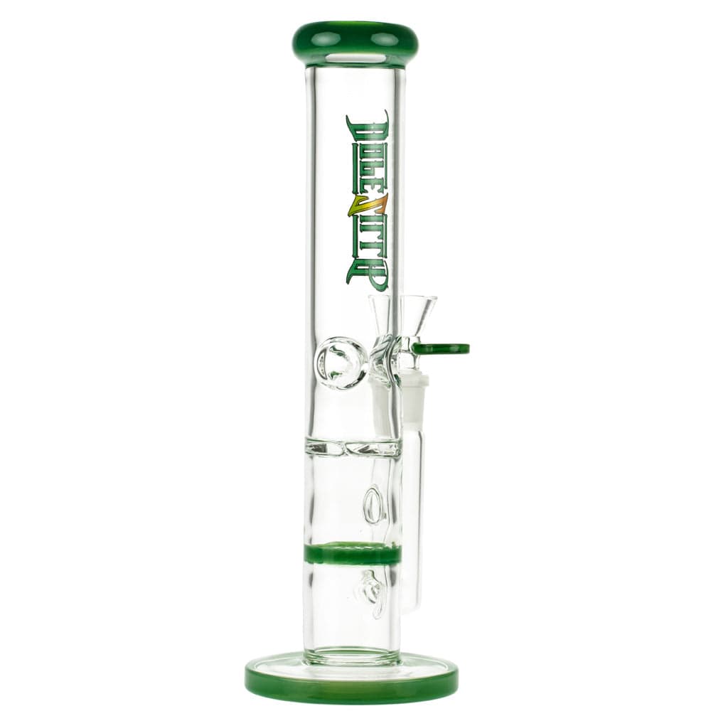 Front view of the 10-inch Dopezilla Mutos Water Pipe in milky jade, displaying a simple beaker shape and clear glass construction.