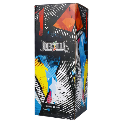 Three-quarter view of the colorful retail box for the Dopezilla Mutos Water Pipe - Milky Yellow - 10in., showing bold graffiti-style graphics and the Dopezilla logo.