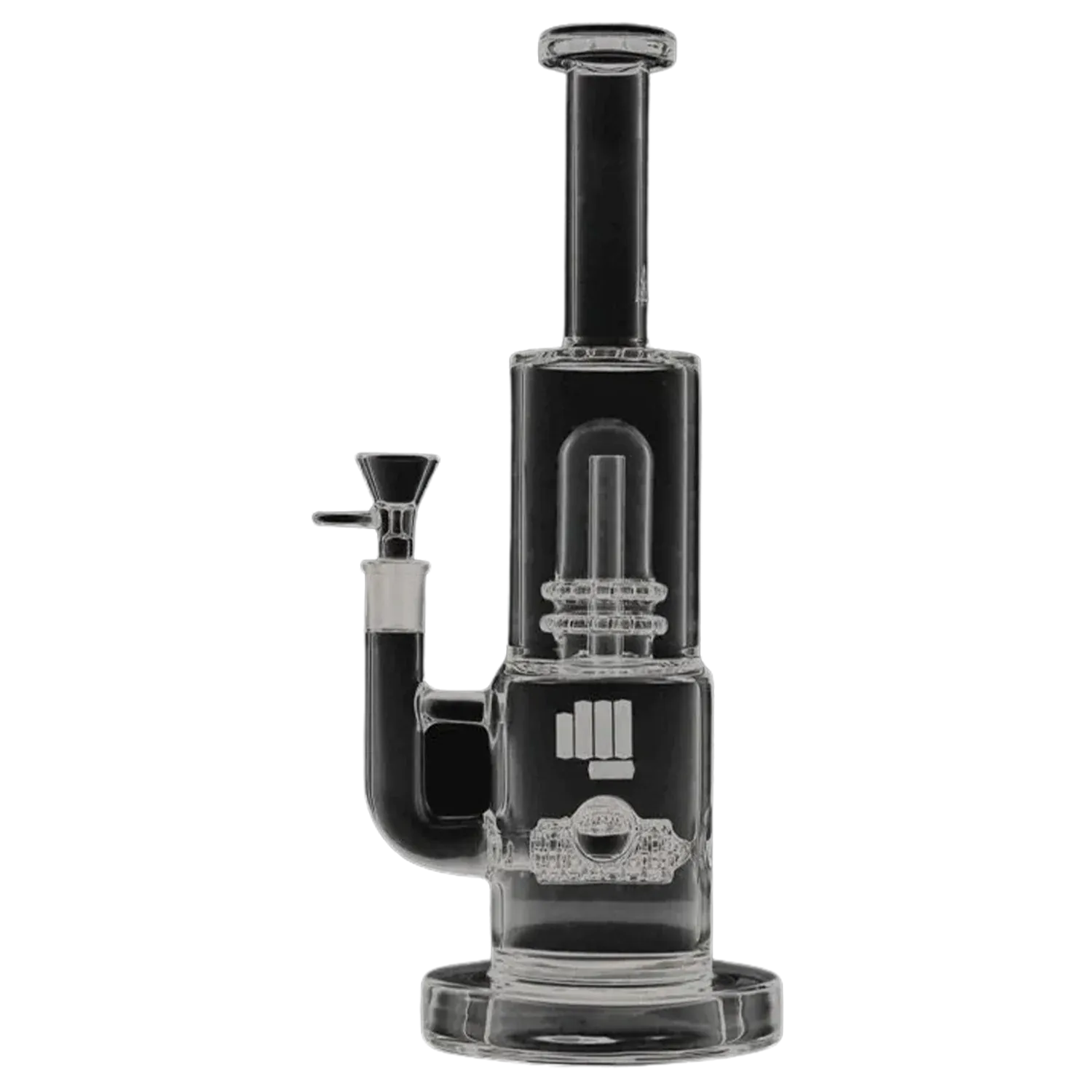 Front-facing view of the clear Snoop Dogg Pounds-Mothership Water Pipe showing its straight tube mouthpiece, stacked percolator chamber and side bowl.