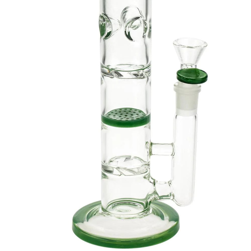 Front view of the 11.5-inch Dopezilla Mutos water pipe in jade green, displaying its beaker shape and clear glass construction.