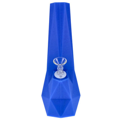 Top-down view of the Valiant Diamond Silicone Water Pipe - Blue - 10in. showing its faceted blue silicone body and clear glass bowl.