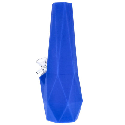 Tall, faceted blue Valiant Diamond Silicone Water Pipe - Blue - 10in. shown front-on against a white background with a clear glass bowl.