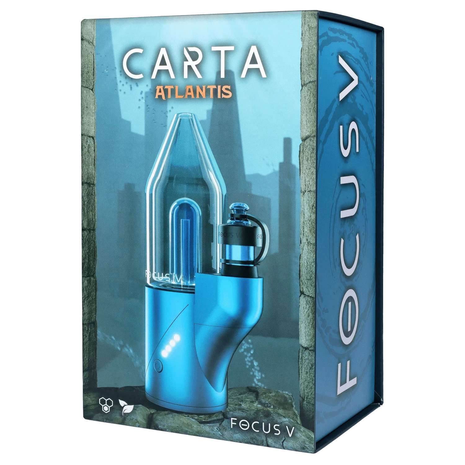 Front view of the Focus V Carta E-Rig - Atlantis Limited Edition, with a sleek, modern design displayed against a blurred dark background.