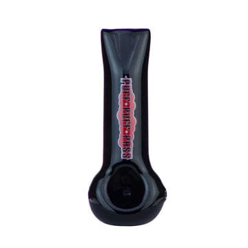 A close-up, angled view of the black Puff Puff Pass Spoon Pipe, showing its compact 4-inch design.