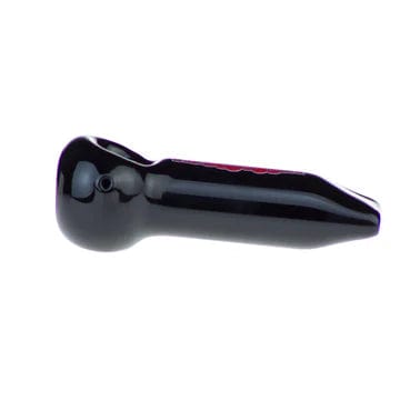 A side view of the 4-inch Puff Puff Pass Spoon Pipe in black, showcasing its curved design and smooth finish.