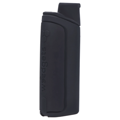 Close-up vertical view of a matte black X5 One Hitter showing its rounded top, textured side panel, and subtle embossed logo.