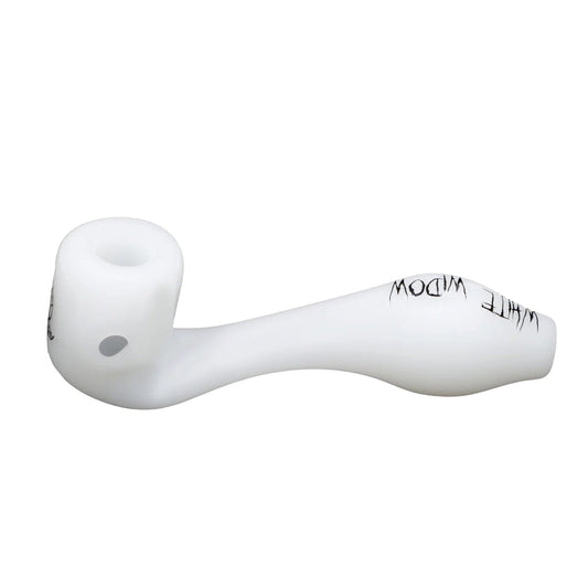 A side view of the 4-inch Puff Puff Pass Strains White Widow Sherlock in jade white, showing its curved shape and smooth finish.