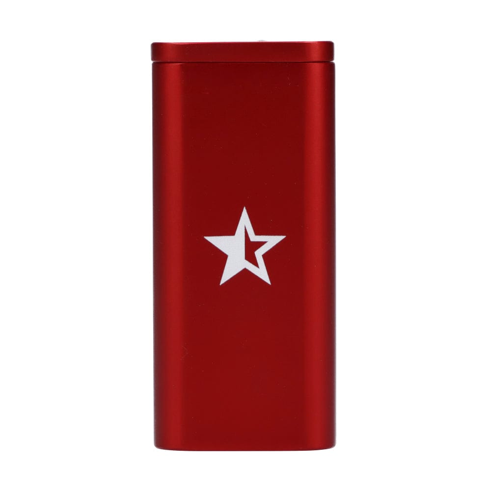 Front view of the Rock Legends Jimmy-Rainbow Haze Dugout in red, showcasing a sleek, rectangular design.