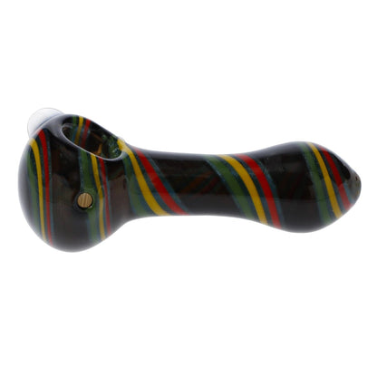 Valiant Rasta A side view of the 4-inch Valiant Swirl Spoon Pipe - Rasta, showcasing ...