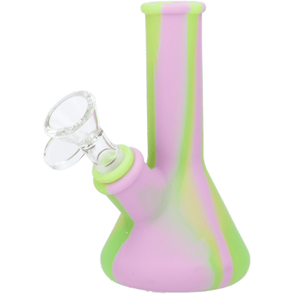 Front view of the 5-inch Valiant Silicone Beaker in assorted pink, showing its curved form and smooth material.