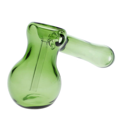 Front view of the 5-inch Valiant Hammer Bubbler in green glass, angled slightly to show its compact design.